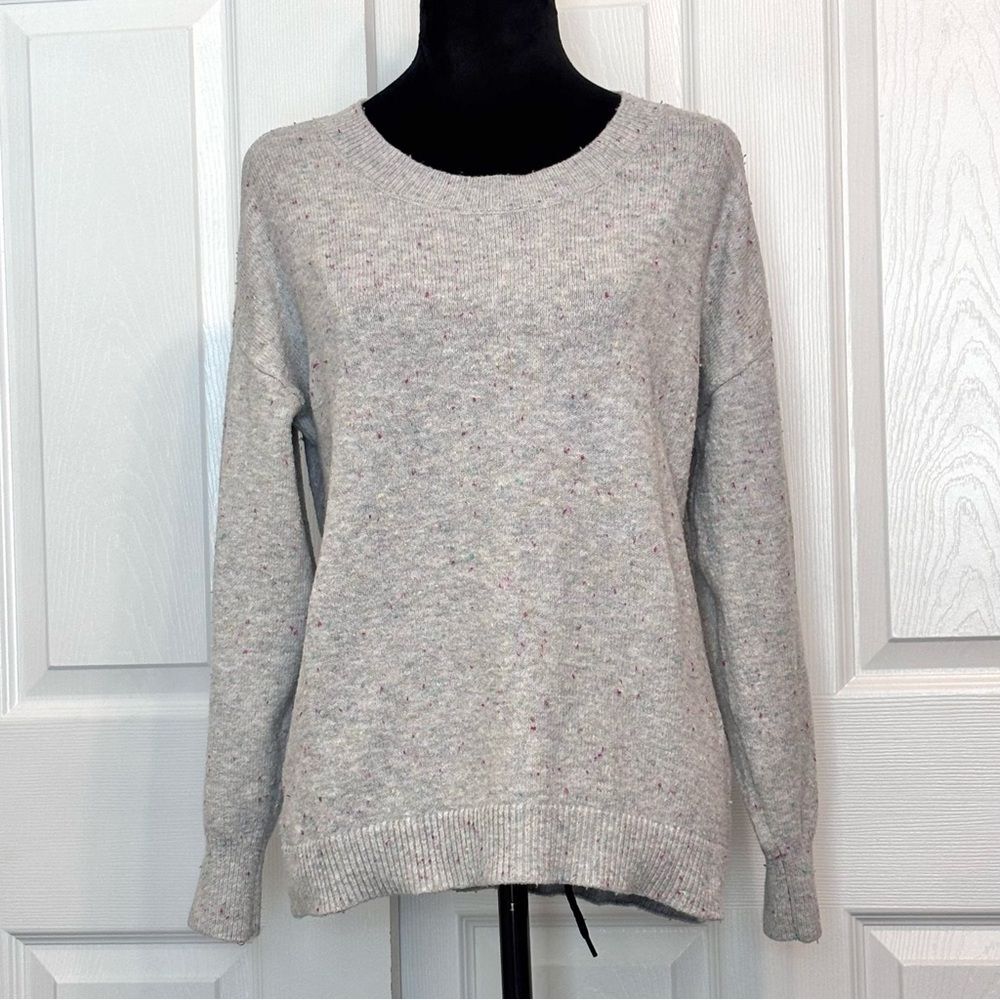 Loft Women's Confetti Gray Knit Crewneck Pullover Grey Flecked Sweater Size XS